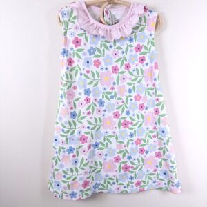 Marco & Lizzy Floral Dress Kids 6 Pink Blue Ruffle Collar Pima Cotton Sleeveless